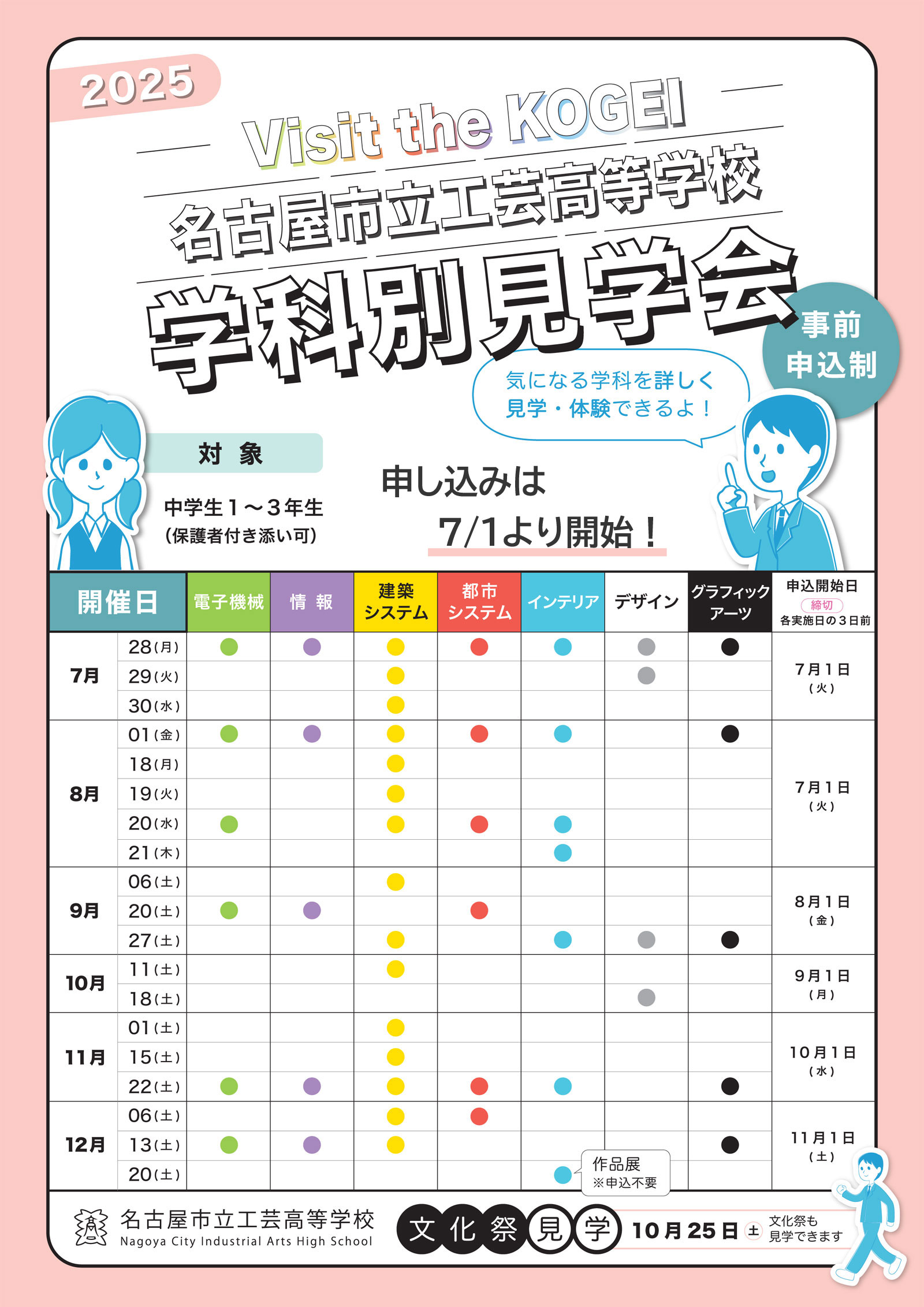 来て！見て！わかる！名古屋市立工芸高等学校の学科別見学会は夏休み以降に開催します